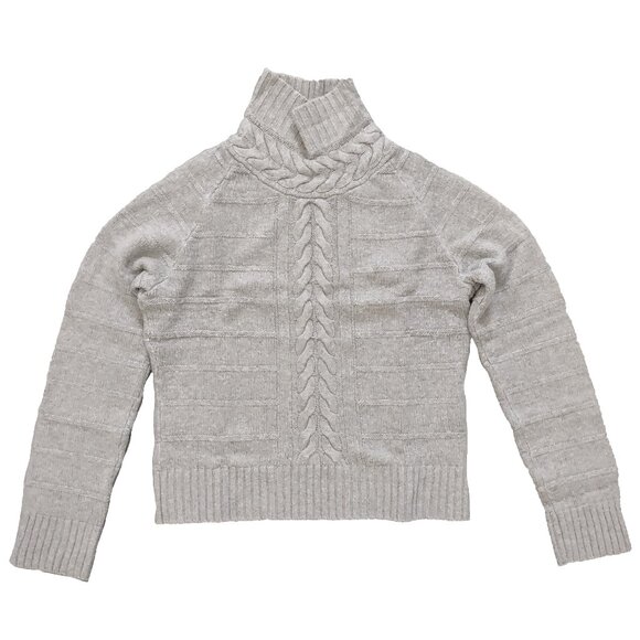wool blend - cable knit mock neck sweater - gray - M - Picture 1 of 6